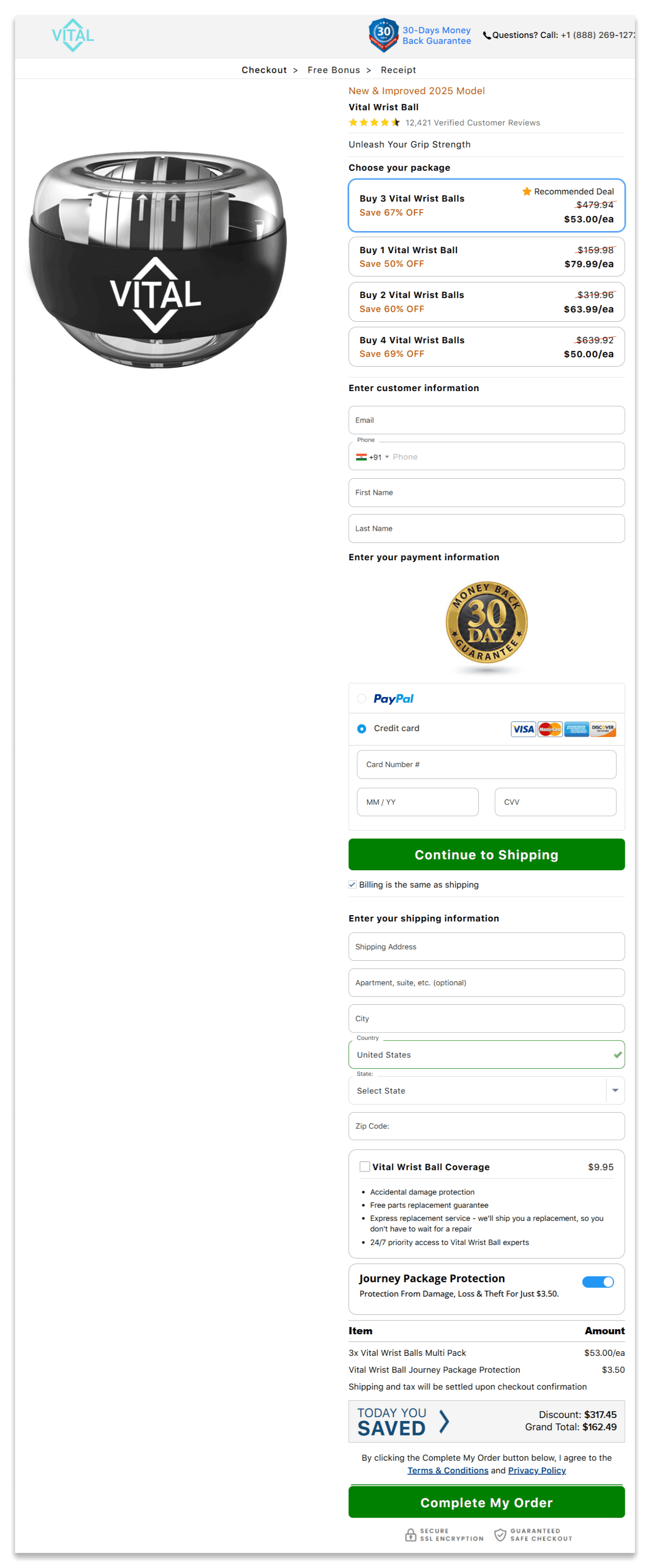 Vital Wrist Ball secure checkout page